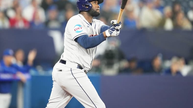 Jun 7, 2023; Toronto, Ontario, CAN; Houston Astros designated hitter Yordan Alvarez (44) hits a two run home run during the fourth inning against the Toronto Blue Jays at Rogers Centre. Mandatory Credit: Nick Turchiaro-USA TODAY Sports