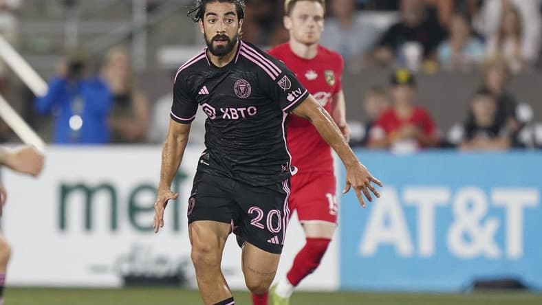 Jun 7, 2023; Birmingham, AL, USA; Inter Miami midfielder Rodolfo Pizarro (20) controls the ball from Birmingham Legion during the second half at Protective Stadium. Mandatory Credit: Marvin Gentry-USA TODAY Sports