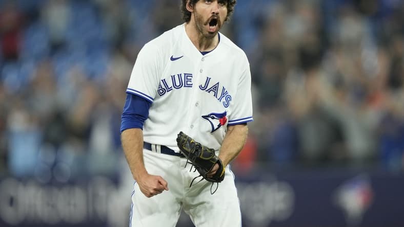 Jun 8, 2023; Toronto, Ontario, CAN; Toronto Blue Jays pitcher Jordan Romano (68) reacts after a win over the Houston Astros at Rogers Centre. Mandatory Credit: John E. Sokolowski-USA TODAY Sports