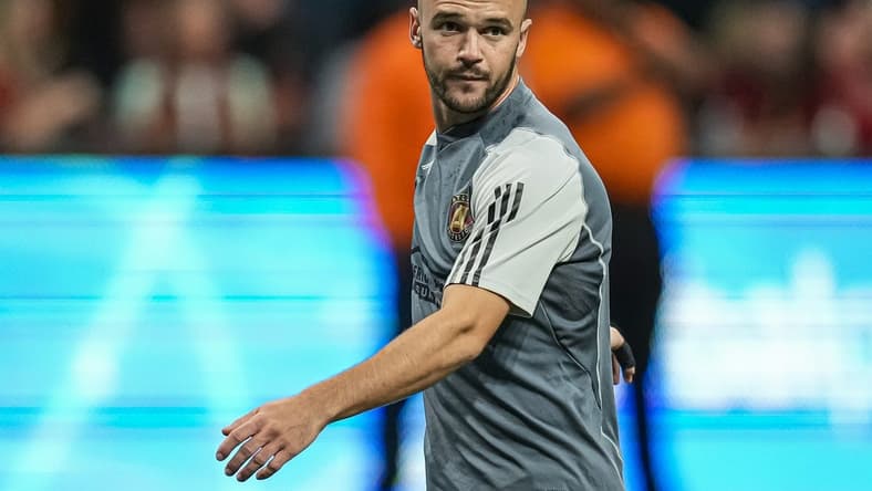 Jun 21, 2023; Atlanta, Georgia, USA; Atlanta United defender Andrew Gutman (15) on the field prior to the match against New York City FC at Mercedes-Benz Stadium. Mandatory Credit: Dale Zanine-USA TODAY Sports