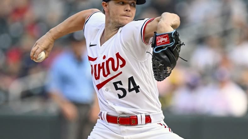 Jun 21, 2023; Minneapolis, Minnesota, USA; Minnesota Twins pitcher Sonny Gray (54) delivers a pitch against the Boston Red Sox during the first inning at Target Field. Mandatory Credit: Nick Wosika-USA TODAY Sports