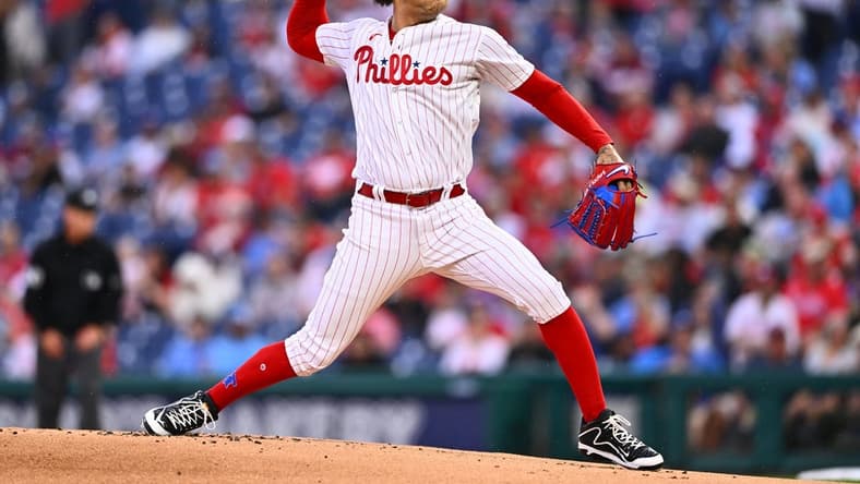 Jun 23, 2023; Philadelphia, Pennsylvania, USA; Philadelphia Phillies starting pitcher Taijuan Walker (99) throws a pitch against the New York Mets in the first inning at Citizens Bank Park. Mandatory Credit: Kyle Ross-USA TODAY Sports