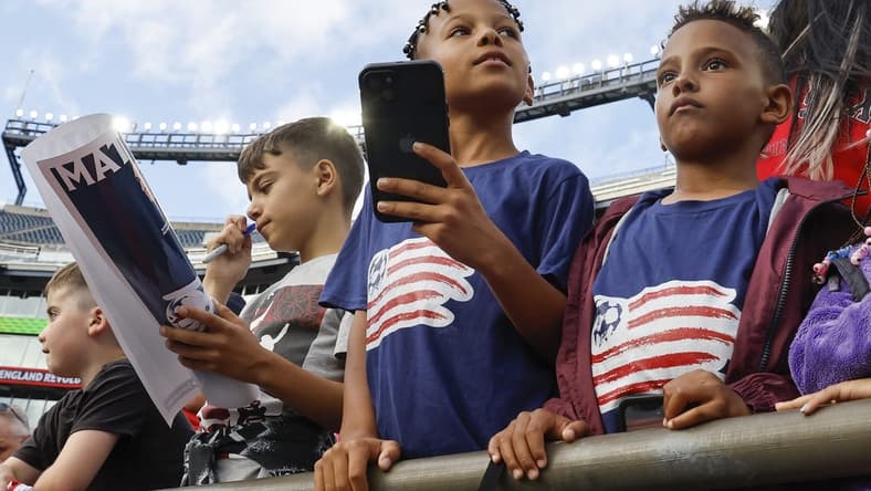 Jun 24, 2023; Foxborough, Massachusetts, USA; New England Revolution fans look on before the game between the New England Revolution and the Toronto FC at Gillette Stadium. Mandatory Credit: Winslow Townson-USA TODAY Sports