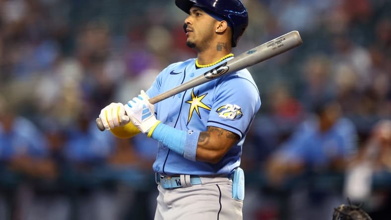 Jun 27, 2023; Phoenix, Arizona, USA; Tampa Bay Rays shortstop Wander Franco against the Arizona Diamondbacks at Chase Field. Mandatory Credit: Mark J. Rebilas-USA TODAY Sports