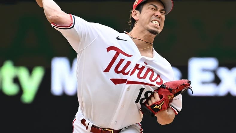 Jul 4, 2023; Minneapolis, Minnesota, USA; Minnesota Twins starting pitcher Kenta Maeda (18) throws a pitch against the Kansas City Royals during the first inning at Target Field. Mandatory Credit: Jeffrey Becker-USA TODAY Sports