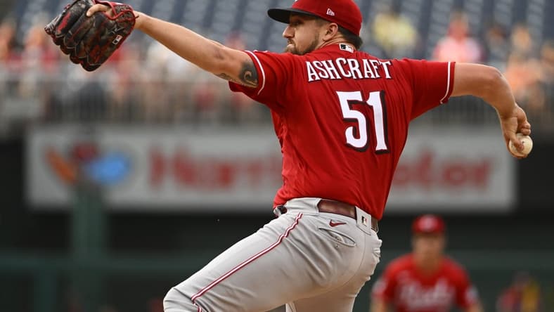 Jul 5, 2023; Washington, District of Columbia, USA; Cincinnati Reds starting pitcher Graham Ashcraft (51) throws to the Washington Nationals during the first inning at Nationals Park. Mandatory Credit: Brad Mills-USA TODAY Sports