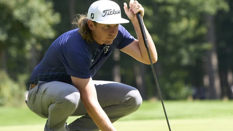 Jul 7, 2023; Hertfordshire, ENG; Cameron Smith (AUS) on the third green during the first round of the LIV Golf London golf tournament at Centurion Club. Mandatory Credit: Peter van den Berg-USA TODAY Sports