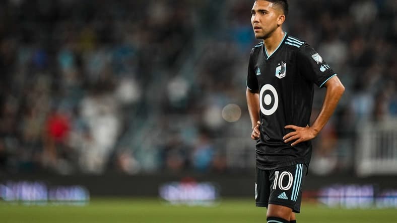 Jul 8, 2023; Saint Paul, Minnesota, USA; Minnesota United midfielder Emanuel Reynoso (10) looks on during the second half against Austin FC at Allianz Field. Mandatory Credit: Brace Hemmelgarn-USA TODAY Sports