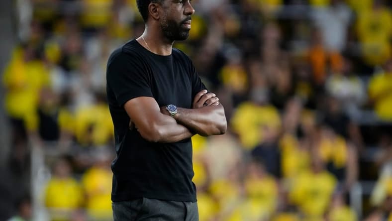 Jul 8, 2023; Columbus, Ohio, USA;  Columbus Crew head coach Wilfried Nancy watches during the second half of the MLS soccer match against the New York City FC at Lower.com Field. Nancy was given a red card in the 1-1 tie.