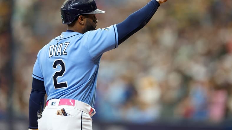Jul 9, 2023; St. Petersburg, Florida, USA; Tampa Bay Rays designated hitter Yandy Diaz (2) runs the bases after hitting a two run home run against the Atlanta Braves in the fourth inning at Tropicana Field. Mandatory Credit: Nathan Ray Seebeck-USA TODAY Sports