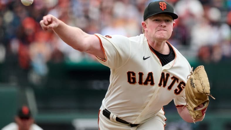 Jul 9, 2023; San Francisco, California, USA; San Francisco Giants pitcher Logan Webb (62) throws a pitch against the Colorado Rockies during the first inning at Oracle Park. Mandatory Credit: Robert Edwards-USA TODAY Sports