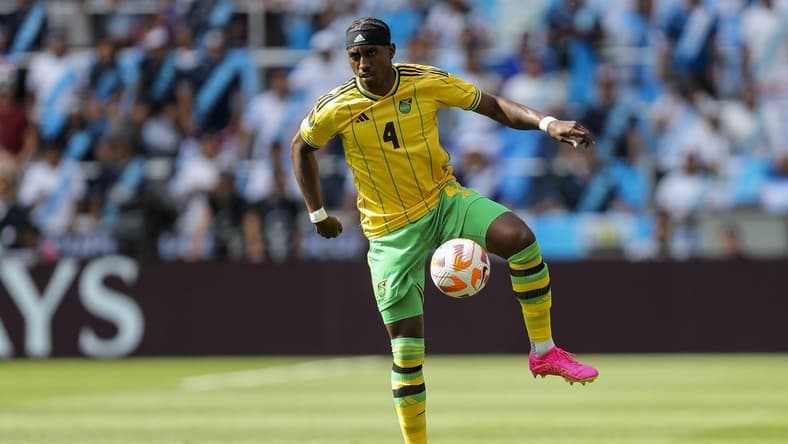 Jul 9, 2023; Cincinnati, Ohio, USA; Jamaica defender Amari'i Bell (4) controls the ball against Guatemala in the first half at TQL Stadium. Mandatory Credit: Katie Stratman-USA TODAY Sports