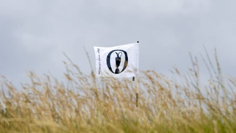 July 17, 2023; Hoylake, ENGLAND, GBR; Detail view of the hole flag on the 15th hole during a practice round of The Open Championship golf tournament at Royal Liverpool. Mandatory Credit: Kyle Terada-USA TODAY Sports