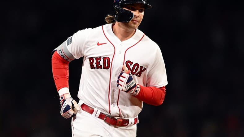 Jul 22, 2023; Boston, Massachusetts, USA; Boston Red Sox first baseman Triston Casas (36) runs the bases after hitting a two-run home run against the New York Mets during the sixth inning at Fenway Park. Mandatory Credit: Brian Fluharty-USA TODAY Sports