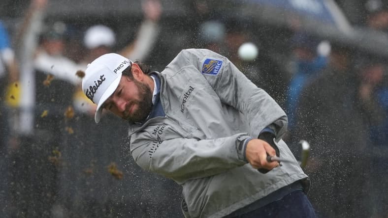 Jul 23, 2023; Hoylake, England, GBR; Cameron Young plays his shot from the fourth tee during the final round of The Open Championship golf tournament. Mandatory Credit: Kyle Terada-USA TODAY Sports