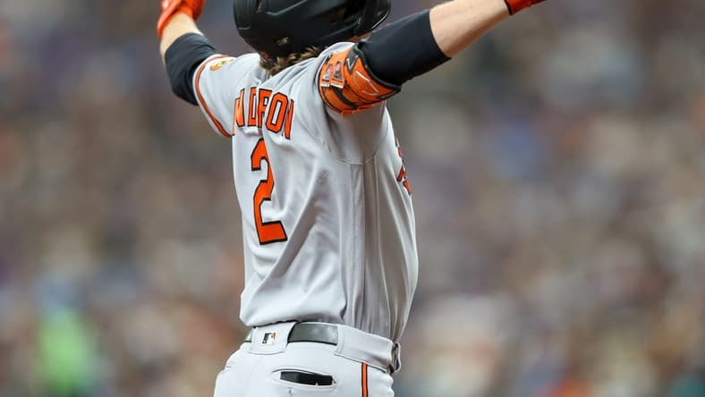 Jul 23, 2023; St. Petersburg, Florida, USA;  Baltimore Orioles third baseman Gunnar Henderson (2) runs the bases after hitting a two run home run against the Tampa Bay Rays in the second inning at Tropicana Field. Mandatory Credit: Nathan Ray Seebeck-USA TODAY Sports