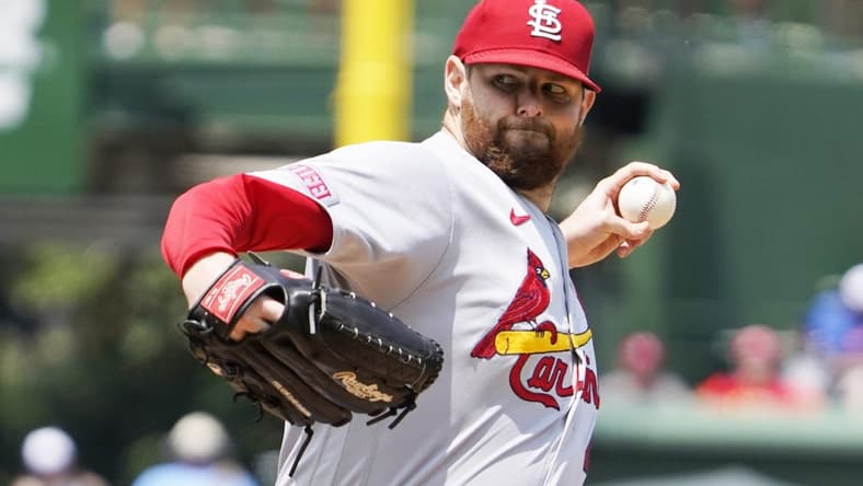 Jul 23, 2023; Chicago, Illinois, USA; St. Louis Cardinals starting pitcher Jordan Montgomery (47) throws the ball against the Chicago Cubs during the first inning at Wrigley Field. Mandatory Credit: David Banks-USA TODAY Sports