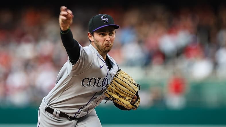 Jul 24, 2023; Washington, District of Columbia, USA; Colorado Rockies relief pitcher Karl Kauffmann (51) pitches against the Washington Nationals during the third inning at Nationals Park. Mandatory Credit: Scott Taetsch-USA TODAY Sports