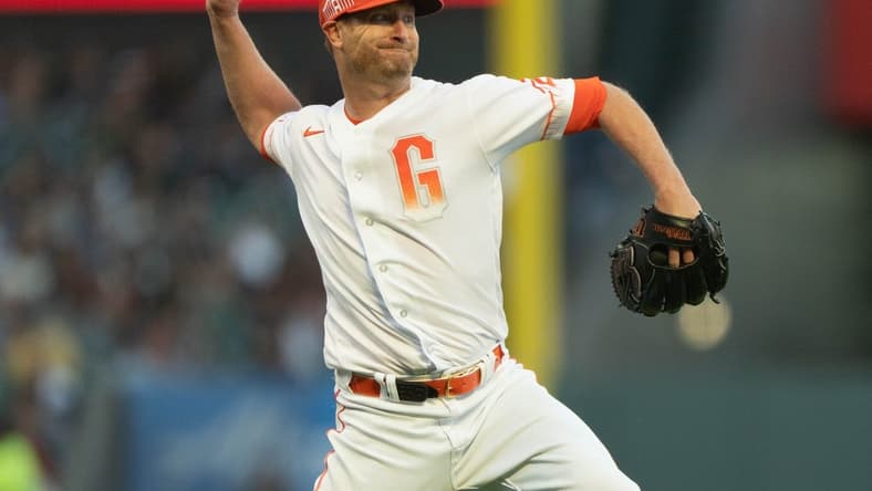 Jul 25, 2023; San Francisco, California, USA; San Francisco Giants starting pitcher Alex Cobb (38) throws to first base during the fifth inning against the Oakland Athletics at Oracle Park. Mandatory Credit: Stan Szeto-USA TODAY Sports