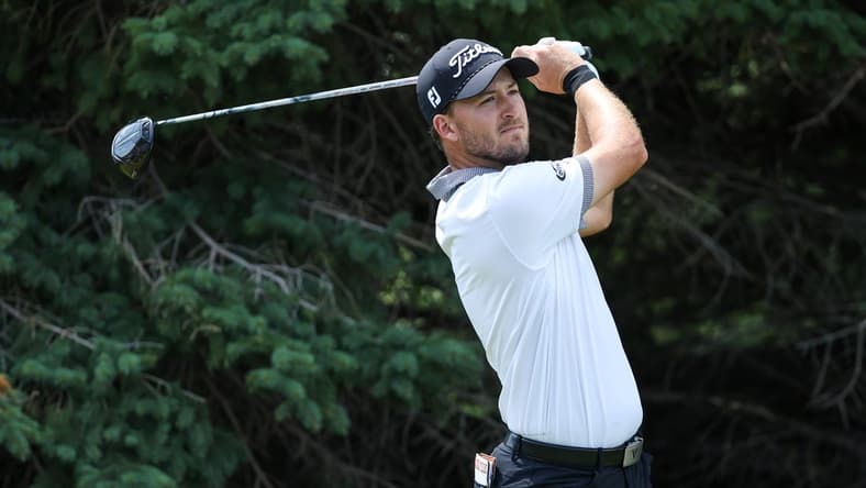 Jul 30, 2023; Blaine, Minnesota, USA; Lee Hodges hits his tee shot on the second hole during the final round of the 3M Open golf tournament. Mandatory Credit: Matt Krohn-USA TODAY Sports