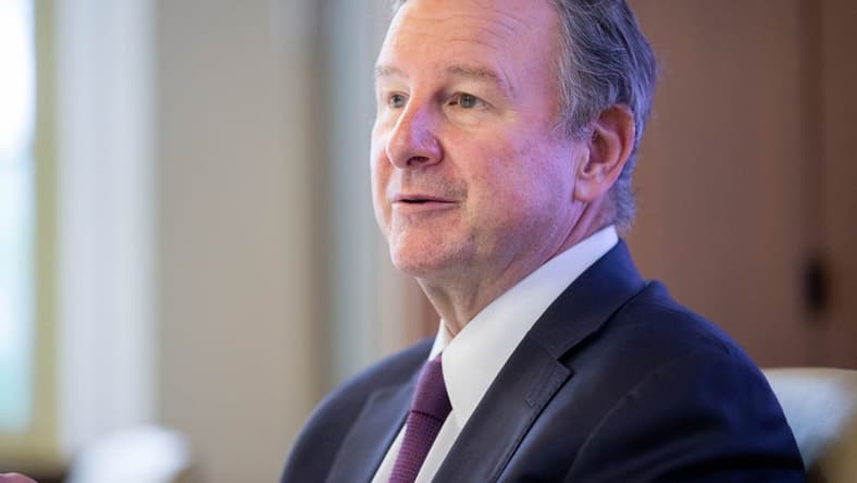 Florida State University President Richard McCullough meets with local reporters during his first day on the job at FSU's Westcott Building Monday, August 16, 2021.

Richard Mccullough First Day 081621 Ts 007