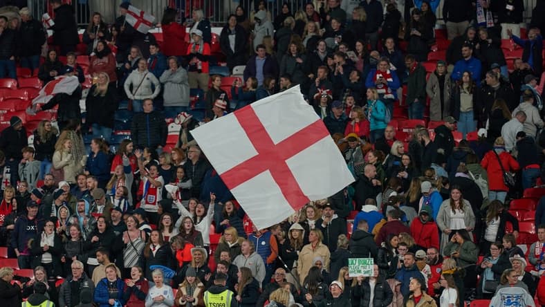 Oct 7, 2022; London, ENG; England supporters in the match between United States and England at Wembley Stadium. Mandatory Credit: Peter van den Berg-USA TODAY Sports