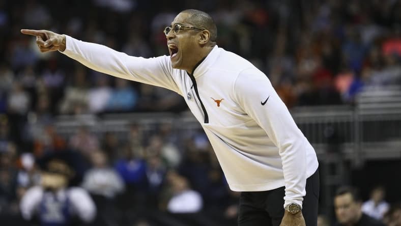 Mar 24, 2023; Kansas City, MO, USA; Texas Longhorns head coach Rodney Terry calls a play during the second half of an NCAA tournament Midwest Regional semifinal at T-Mobile Center. Mandatory Credit: William Purnell-USA TODAY Sports
