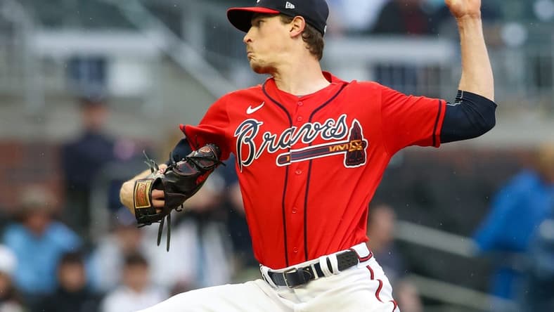 May 5, 2023; Atlanta, Georgia, USA; Atlanta Braves starting pitcher Max Fried (54) throws against the Baltimore Orioles in the first inning at Truist Park. Mandatory Credit: Brett Davis-USA TODAY Sports