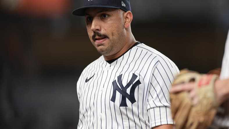 May 24, 2023; Bronx, New York, USA; New York Yankees starting pitcher Nestor Cortes (65) walks off the field after the top of the sixth inning against the Baltimore Orioles at Yankee Stadium. Mandatory Credit: Vincent Carchietta-USA TODAY Sports