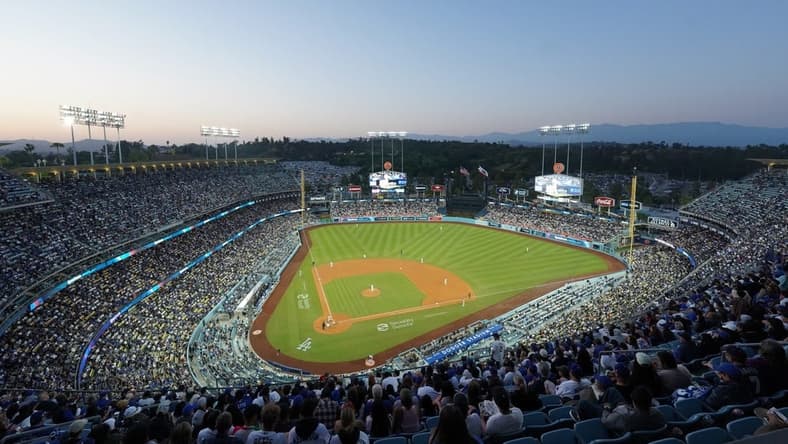 Jun 2, 2023; Los Angeles, California, USA;  A general overall view of Dodger Stadium during the game between the Los Angeles Dodgers and the New York Yankees. Mandatory Credit: Kirby Lee-USA TODAY Sports