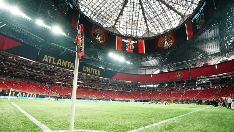 Jun 10, 2023; Atlanta, Georgia, USA;  A general view from the corner before the match between the D.C. United and Atlanta United FC at Mercedes-Benz Stadium. Mandatory Credit: John David Mercer-USA TODAY Sports