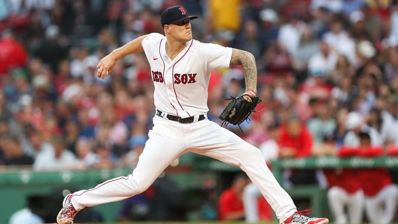 Jun 16, 2023; Boston, Massachusetts, USA; Boston Red Sox starting pitcher Tanner Houck (89) throws a pitch during the first inning against the New York Yankees at Fenway Park. Mandatory Credit: Paul Rutherford-USA TODAY Sports