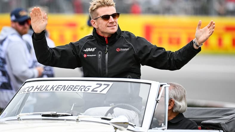 Jun 18, 2023; Montreal, Quebec, CAN; Haas F1 Team driver Nico Hulkenberg (GER) parades and salutes the crowd before the Canadian Grand Prix at Circuit Gilles Villeneuve. Mandatory Credit: David Kirouac-USA TODAY Sports
