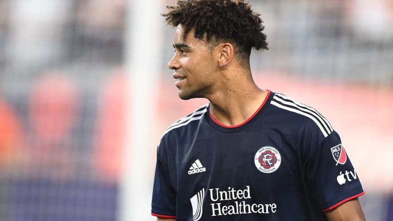 Jul 12, 2023; Foxborough, Massachusetts, USA; New England Revolution midfielder Brandon Bye (15) watches the action during the first half of a match against Atlanta United at Gillette Stadium. Mandatory Credit: Brian Fluharty-USA TODAY Sports