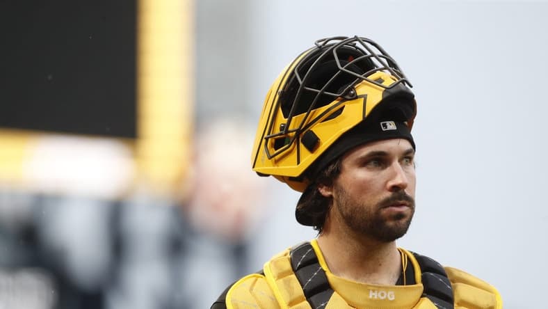 Jul 15, 2023; Pittsburgh, Pennsylvania, USA; Pittsburgh Pirates catcher Austin Hedges (18) makes his way in from the bullpen to play the San Francisco Giants at PNC Park. Mandatory Credit: Charles LeClaire-USA TODAY Sports
