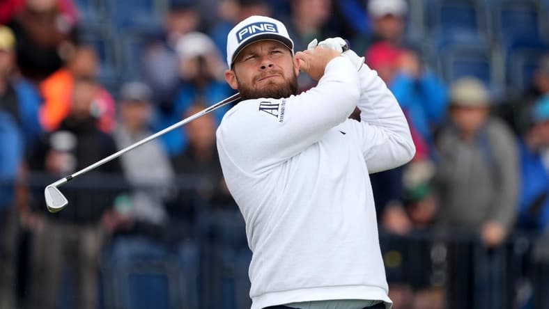 July 21, 2023; Hoylake, ENGLAND, GBR; Tyrrell Hatton plays on the fourth hole during the second round of The Open Championship golf tournament at Royal Liverpool. Mandatory Credit: Kyle Terada-USA TODAY Sports