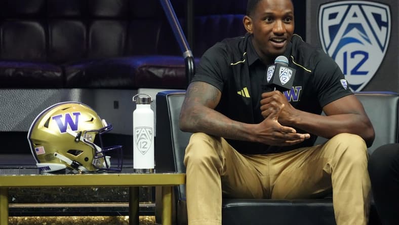 Jul 21, 2023; Las Vegas, NV, USA; Washington Huskies quarterback Michael Penix Jr. during Pac-12 Media Day at Resorts World Las Vegas. tMandatory Credit: Kirby Lee-USA TODAY Sports