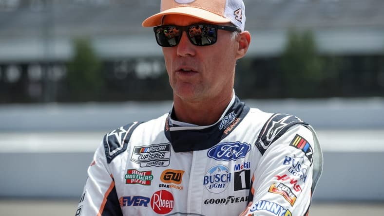 Jul 22, 2023; Long Pond, Pennsylvania, USA; NASCAR Cup Series driver Kevin Harvick looks on during practice and qualifying for the HighPoint.com 400 at Pocono Raceway. Mandatory Credit: Matthew O'Haren-USA TODAY Sports