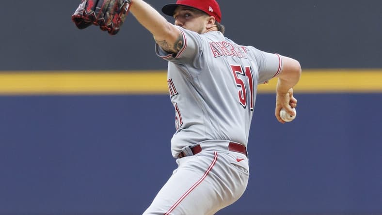 Jul 24, 2023; Milwaukee, Wisconsin, USA; Cincinnati Reds pitcher Graham Ashcraft (51) throws a pitch during the first inning against the Milwaukee Brewers at American Family Field. Mandatory Credit: Jeff Hanisch-USA TODAY Sports