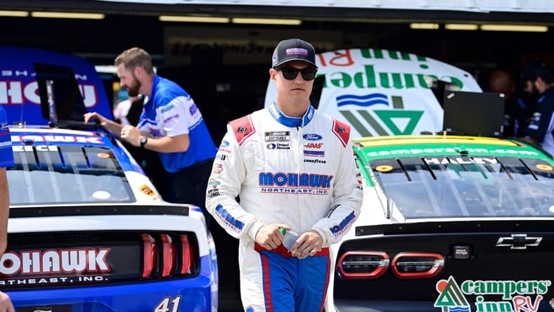 Jul 15, 2023; Loudon, New Hampshire, USA; NASCAR Cup Series driver Ryan Preece (41) walks through the garage area prior to qualifying for the Crayon 301 at New Hampshire Motor Speedway. Mandatory Credit: Eric Canha-USA TODAY Sports