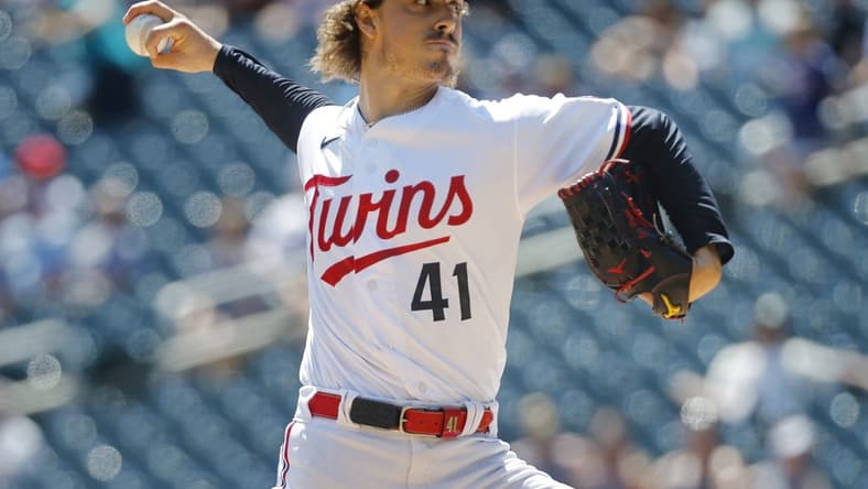Jul 26, 2023; Minneapolis, Minnesota, USA; Minnesota Twins starting pitcher Joe Ryan (41) throws to the Seattle Mariners in the first inning at Target Field. Mandatory Credit: Bruce Kluckhohn-USA TODAY Sports