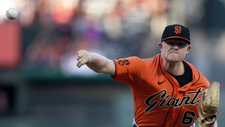 Jul 28, 2023; San Francisco, California, USA; San Francisco Giants starting pitcher Logan Webb (62) delivers a pitch against the Boston Red Sox during the first inning at Oracle Park. Mandatory Credit: D. Ross Cameron-USA TODAY Sports