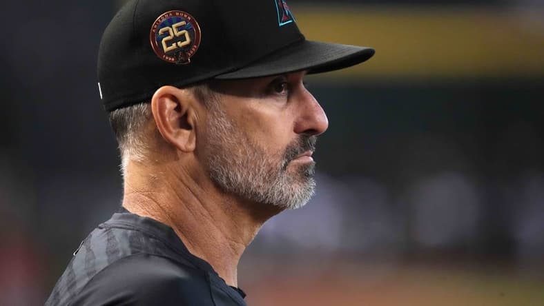 Jul 30, 2023; Phoenix, Arizona, USA; Arizona Diamondbacks manager Torey Lovullo (17) looks on against the Seattle Mariners during the first inning at Chase Field. Mandatory Credit: Joe Camporeale-USA TODAY Sports