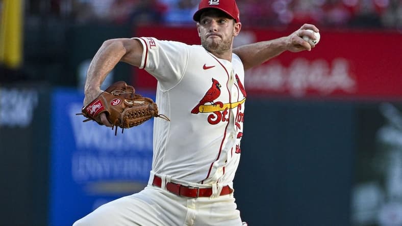 Aug 5, 2023; St. Louis, Missouri, USA;  St. Louis Cardinals starting pitcher Steven Matz (32) pitches against the Colorado Rockies during the fourth inning at Busch Stadium. Mandatory Credit: Jeff Curry-USA TODAY Sports