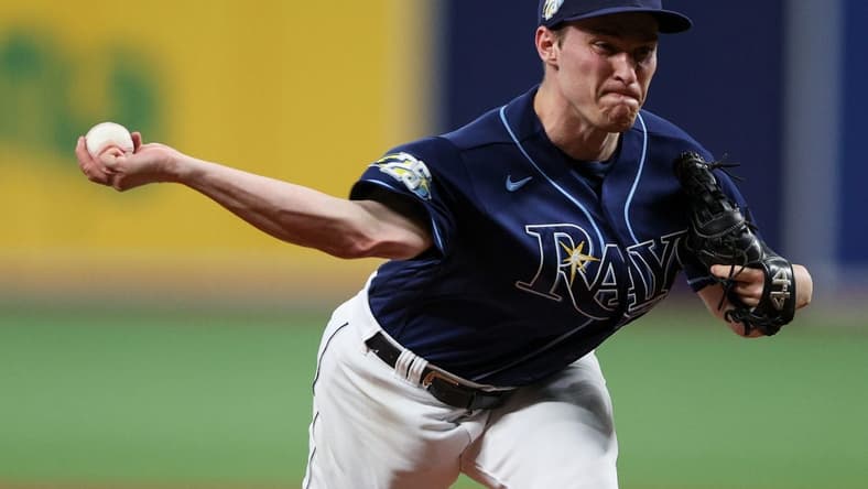 Aug 9, 2023; St. Petersburg, Florida, USA;  Tampa Bay Rays relief pitcher Kevin Kelly (49) throws a pitch against the Tampa Bay Rays in the fourth inning at Tropicana Field. Mandatory Credit: Nathan Ray Seebeck-USA TODAY Sports