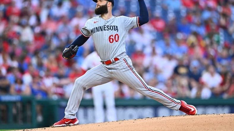 Aug 11, 2023; Philadelphia, Pennsylvania, USA; Minnesota Twins starting pitcher Dallas Keuchel (60) throws a pitch against the Philadelphia Phillies in the first inning at Citizens Bank Park. Mandatory Credit: Kyle Ross-USA TODAY Sports