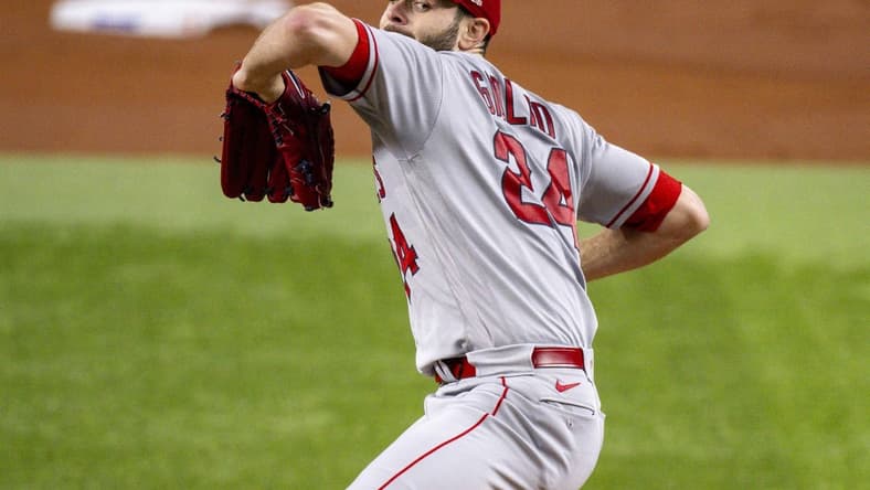 Aug 15, 2023; Arlington, Texas, USA; Los Angeles Angels starting pitcher Lucas Giolito (24) in action during the game between the Texas Rangers and the Los Angeles Angels at Globe Life Field. Mandatory Credit: Jerome Miron-USA TODAY Sports
