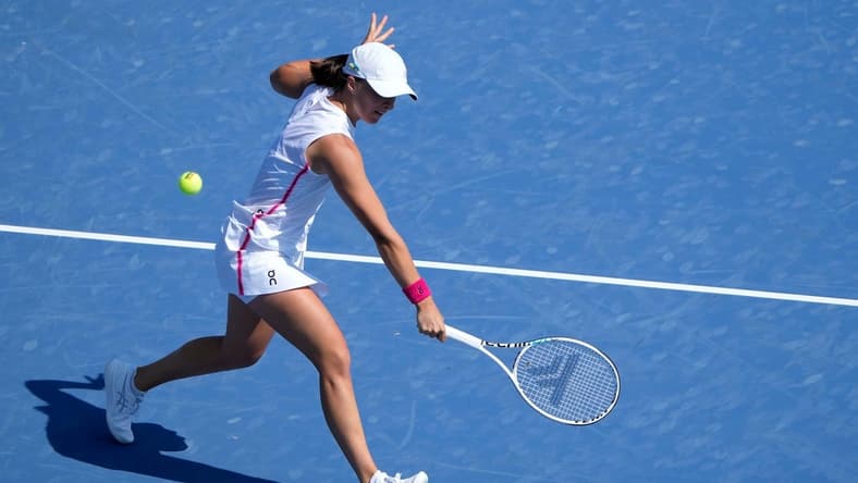 Iga Swiatek of Poland, ranked number one, beat Marketa Vondrousova of the Czech Republic, 7-6(3), 6-1 during the quarterfinals of the Western & Southern Open at the Lindner Family Tennis Center in Mason Friday, August, 18, 2023.