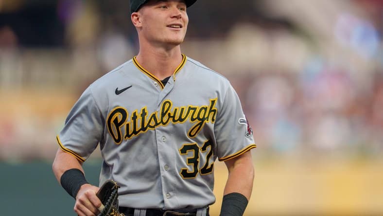 Aug 18, 2023; Minneapolis, Minnesota, USA; Pittsburgh Pirates right fielder Henry Davis (32) walks off the field after the first inning at Target Field. Mandatory Credit: Matt Blewett-USA TODAY Sports