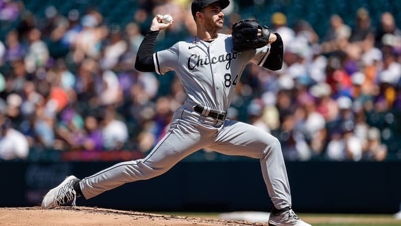 Aug 20, 2023; Denver, Colorado, USA; Chicago White Sox starting pitcher Dylan Cease (84) pitches in the second inning against the Colorado Rockies at Coors Field. Mandatory Credit: Isaiah J. Downing-USA TODAY Sports